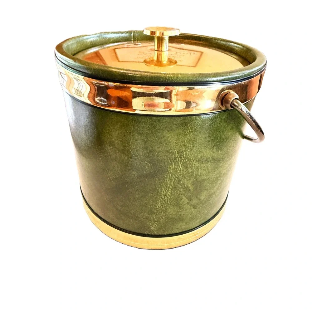 Vintage MCM Olive Green Leather Like Ice Bucket